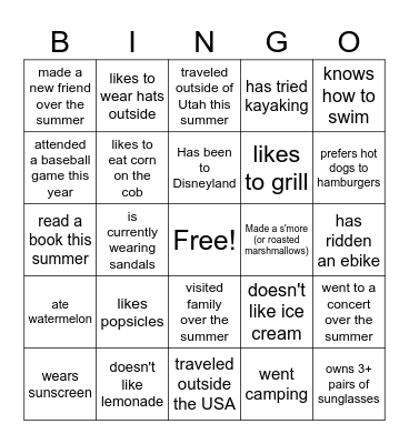 Find someone who - summer activities Bingo Card