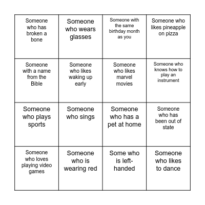 Gatherting Youth Night Bingo Card