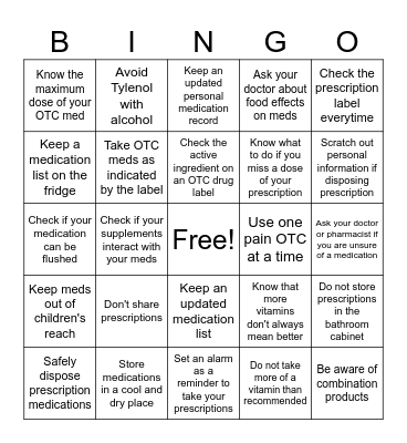 Medication Safety Bingo Card