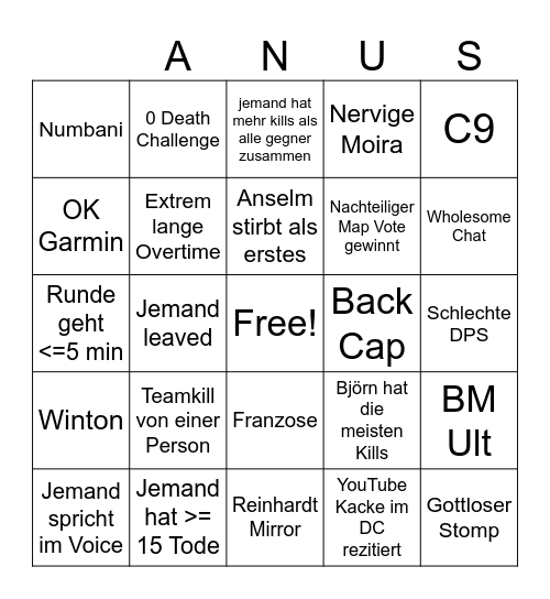 OW Cringo Bingo Card