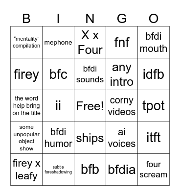bfdi bingo Card