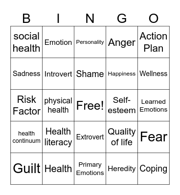 Health Bingo Card