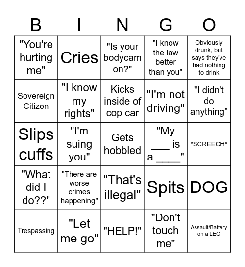 Bodycam BINGO Card