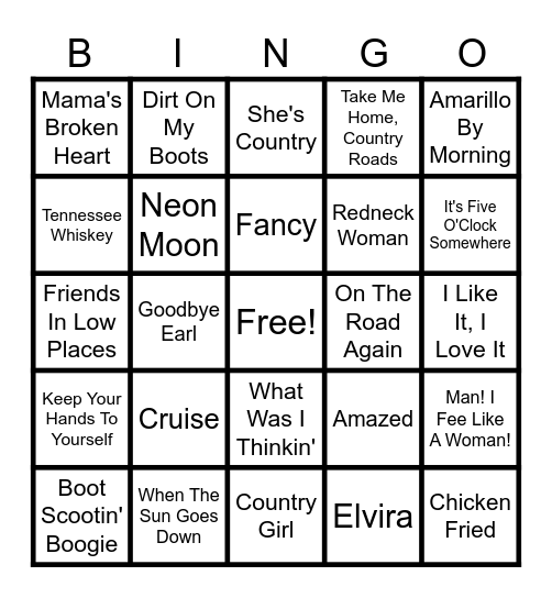 Country Rock Bingo Card