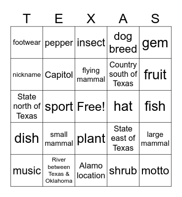 Texas  Bingo Card