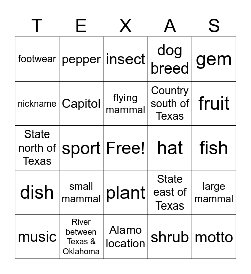 Texas  Bingo Card