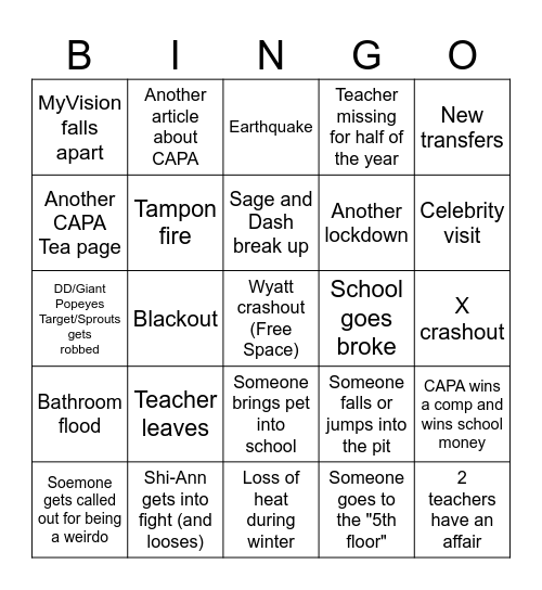 CAPA 25-26 Bingo Board Bingo Card