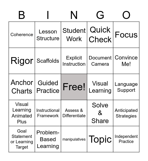 enVision Math BINGO Card