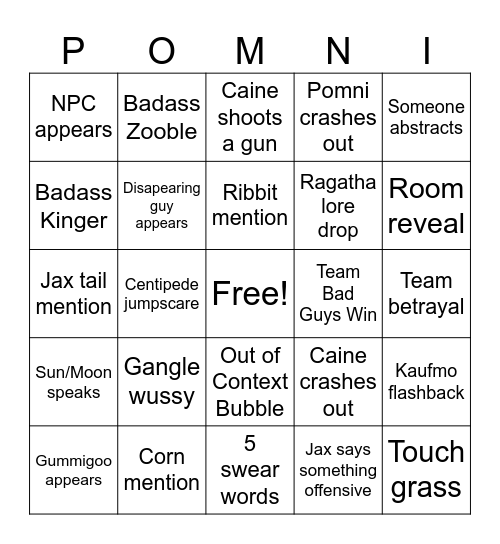 TADC Episode 6 Bingo Card