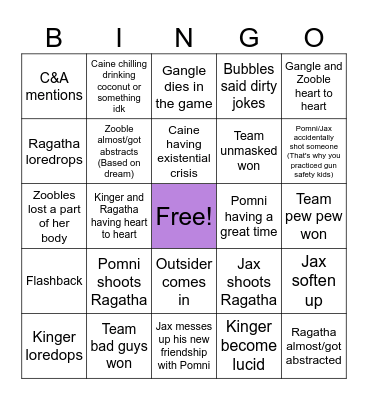 Tadc ep 5 predictions Bingo Card