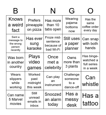 Bingo with a Twist Bingo Card