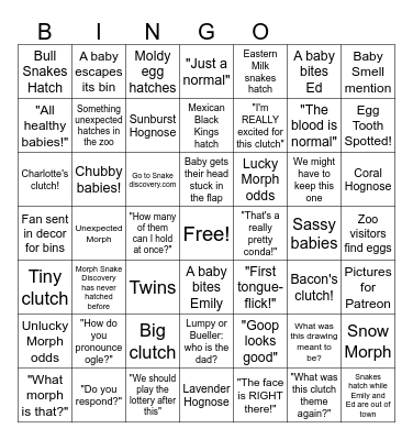 Snake Discovery Breeding Season Bingo Card