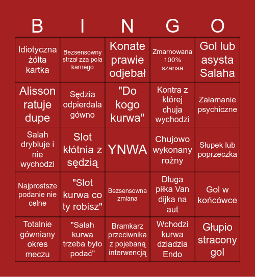 Klasyczny mecz LIverpoolu Bingo Card