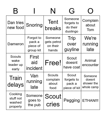 Camp Leader Bingo Card