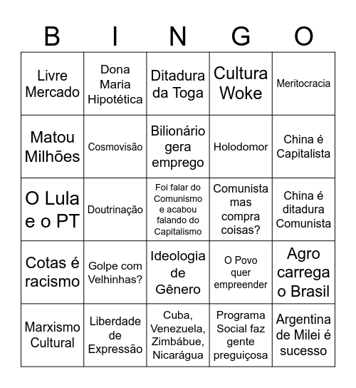 Bingo Debate de Direita Bingo Card