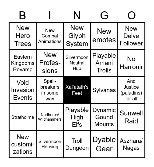 World of Warcraft: Midnight Bingo Card