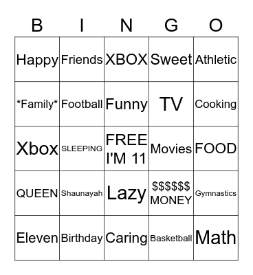 SHAUNAYAH'S 11TH BIRTHDAY Bingo Card