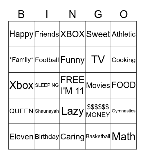 SHAUNAYAH'S 11TH BIRTHDAY Bingo Card