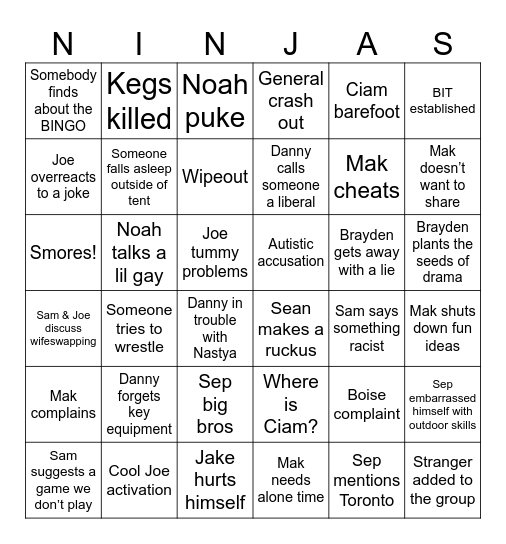 We are mean to our friends Bingo Card