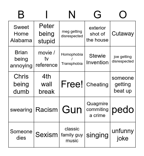 Family Guy Bingo Card