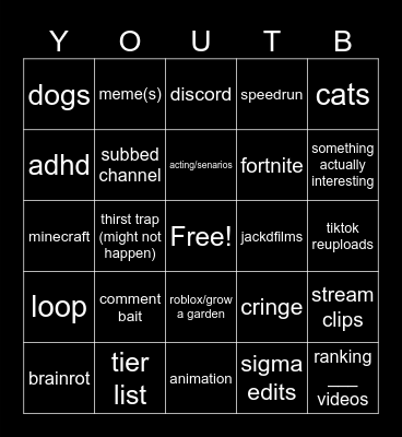 youtube shorts bingo Card