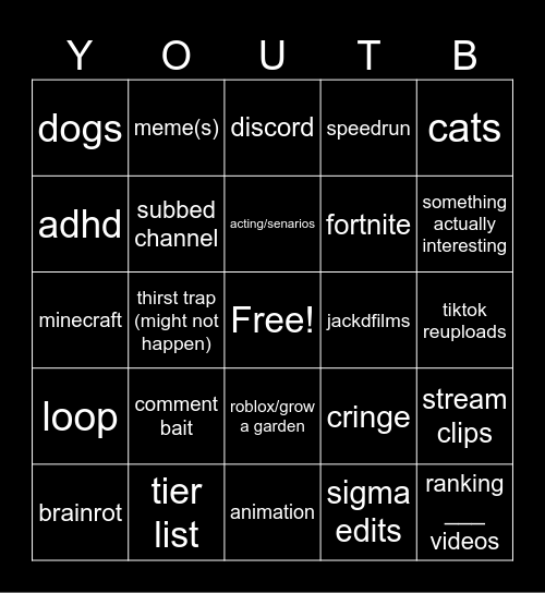 youtube shorts bingo Card