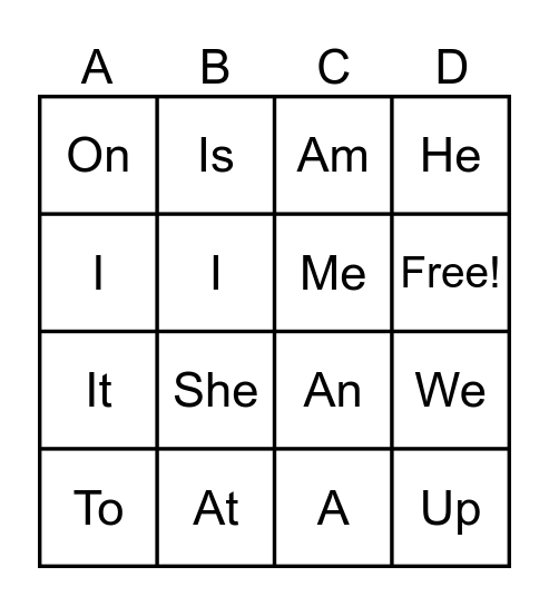Sight Words  #1 Bingo Card
