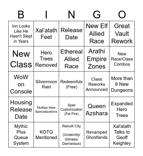 Midnight Reveal & Features Bingo Card