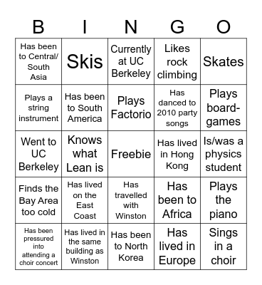 Get to know my friends! Bingo Card