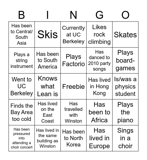 Get to know my friends! Bingo Card
