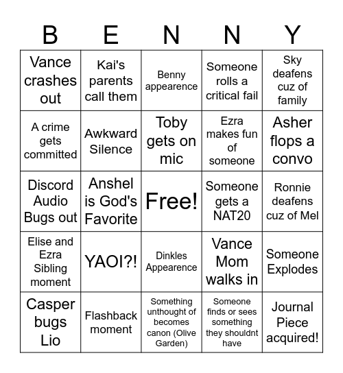 DND Bingo Card
