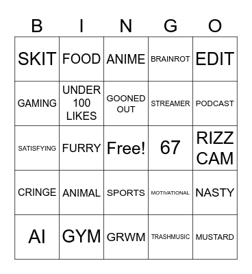 INSTAGRAM BINGO Card