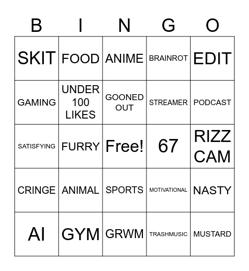 INSTAGRAM BINGO Card