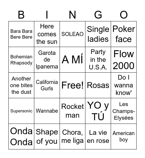 International bingo Card
