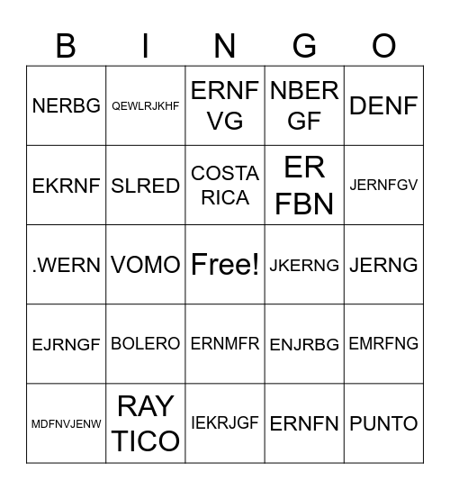 BOLERO EN COSTA RICA Bingo Card