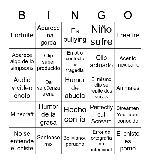 Si te ries pierdes Bingo Card