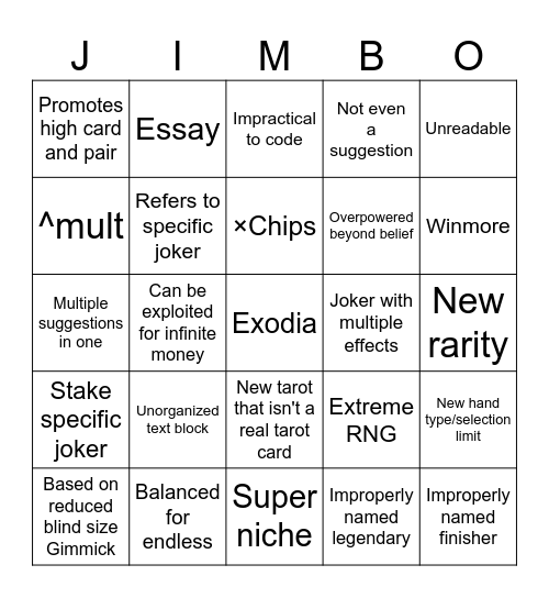 Alt Balatro suggestions Bingo Card