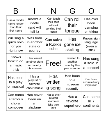 Meeker Choir Human Bingo! Bingo Card