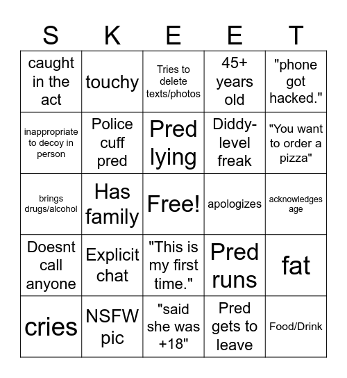 To Skeet a Pred bingo Card