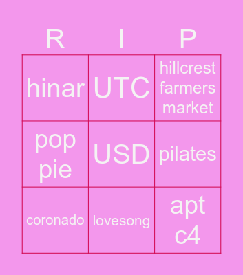 SAN DIEGO Bingo Card