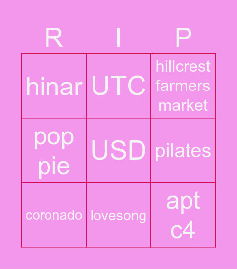 SAN DIEGO Bingo Card