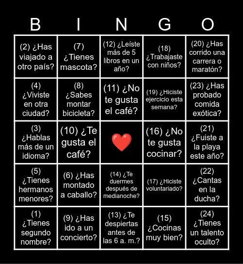Esencia Bingo Card