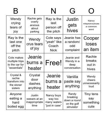 Asheville Reunion Bingo Card