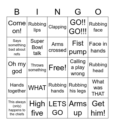 Husband watching football Bingo Card