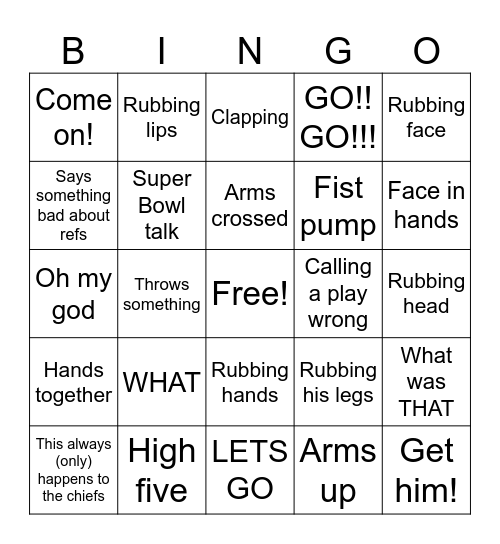 Husband watching football Bingo Card