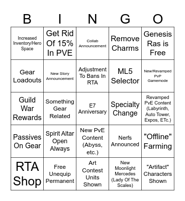 E7 Patch Bingo Card