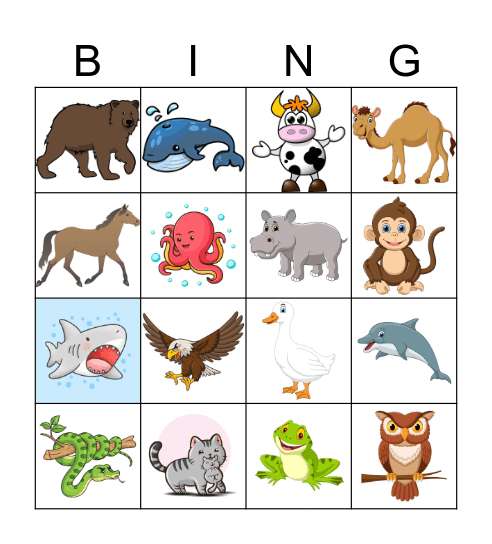Animal Bingo Card