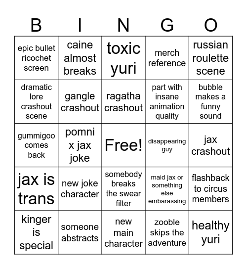 episode 6 bingo Card