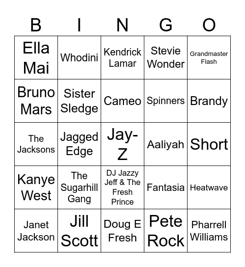 Centennial Cookout Music Bingo Card