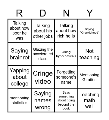 Rodinky Bingo Card